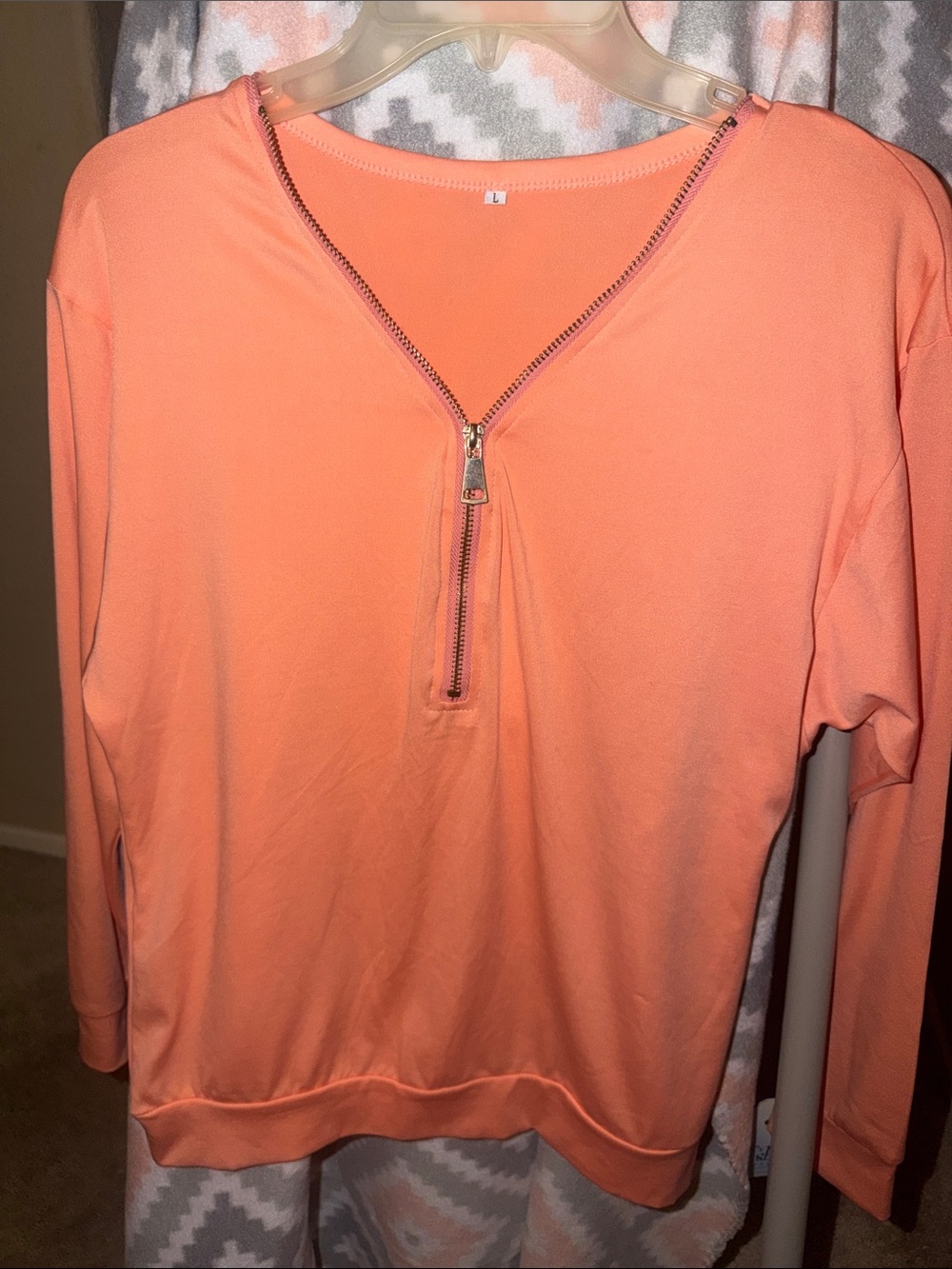 Women's Peach Zip-Front Long Sleeve Pullover